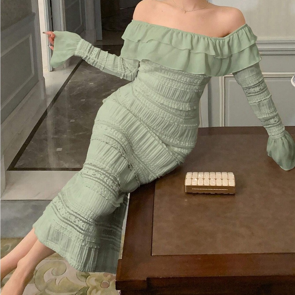 COPY - Brand new off shoulder mint green dress with long flared sleeves